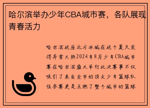 哈尔滨举办少年CBA城市赛，各队展现青春活力