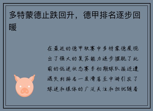 多特蒙德止跌回升，德甲排名逐步回暖