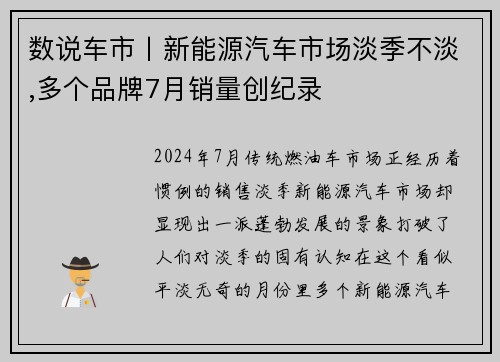 数说车市丨新能源汽车市场淡季不淡,多个品牌7月销量创纪录
